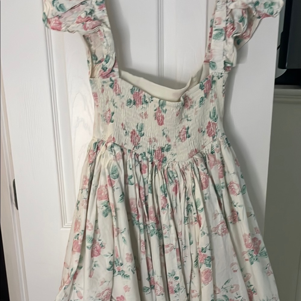 MARBLE Cream Floral Ruffle-Strap Mini Dress with Pink Roses - Picture 5 of 5